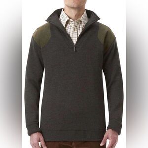 Barbour Sweater Half Zip Storm Loden Merino Wool Men's size Medium Elbow Patch